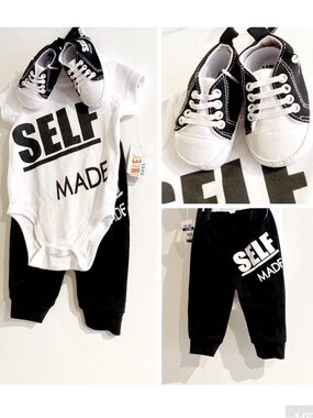 🆕 Baby "SELF MADE" 3 pc set - onesie, pants & shoes!!!  3-6 months